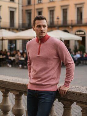 Peter Millar Men's 1/4 Zip Pullover Wool Silk Cashmere Red Large